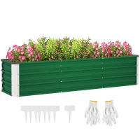 Outsunny 6' x 1.5' x 1.3' Galvanized Raised Garden Bed, Elevated Large Metal Planter Box w/ Install Gloves for Backyard, Patio to Grow Vegetables, Herbs, and Flowers, Green(m-2)