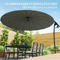 Outsunny 9FT Cantilever Umbrella with 16 Fibreglass Ribs, Offset Hanging Umbrella, Patio Umbrella with Crank and Cross Base, Grey(m-4)