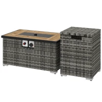 Outsunny 32" Propane Fire Pit Table 40,000 BTU Rattan Outdoor Gas Fire Table with Hideaway Propane Tank Holder, Waterproof Cover(m-2)