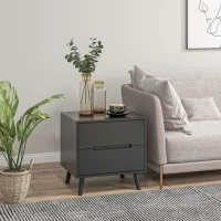 HOMCOM Modern Nightstand, Night Table with 2 Drawers, Bed End Table with Solid Wood Legs for Bedroom(m-7)