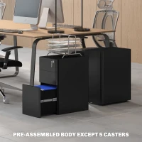 Vinsetto 3 Drawer Filing Cabinet, Lockable Steel Office Storage Cabinet with Hanging Bar for Letter, A4, Legal Files, Black(m-9)