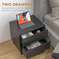 HOMCOM Modern Nightstand, Night Table with 2 Drawers, Bed End Table with Solid Wood Legs for Bedroom(m-5)