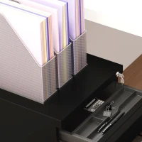 Vinsetto 3 Drawer File Cabinet with Lock, Steel Vertical Filing Cabinet with 5 Wheels and Hanging Bar for A4/Legal/Letter Size Files, Printer Stand with Pre-Assembled Body, Black(m-10)
