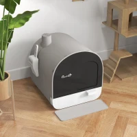 PawHut Cat Litter Box with Lid with Scoop and Filter, Light Gray(m-9)