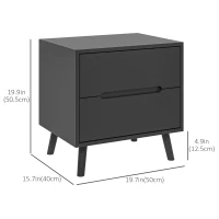 HOMCOM Modern Nightstand, Night Table with 2 Drawers, Bed End Table with Solid Wood Legs for Bedroom(m-3)