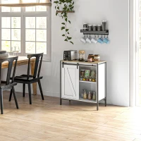 HOMCOM Buffet Cabinet, Farmhouse Sideboard, Bar Cabinet with Adjustable Shelf, Sliding Barn Door for Kitchen, White and Brown(m-10)