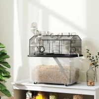 PawHut 2 Tier Hamster Cage with 12" Deep Tray, Tube System, Water Bottle, Ramp, Feeding Bowl, 23" x 17" x 22", Black(m-10)
