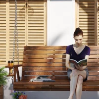 Outsunny 3-Seater Swing Bench, Wooden Porch Swing with Cupholders, Hanging Chains for Patio Garden, Carbonized(m-9)