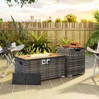 Outsunny 32" Propane Fire Pit Table 40,000 BTU Rattan Outdoor Gas Fire Table with Hideaway Propane Tank Holder, Waterproof Cover(m-8)