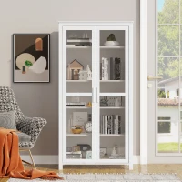 HOMCOM Freestanding Kitchen Pantry, Buffet Cabinet, 5-tier Storage Cabinet with Adjustable Shelves and 2 Glass Doors, White(m-9)