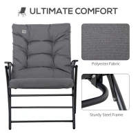Outsunny Foldable Lounge Chair, Fabric Upholstered Recliner, Outdoor Lounger with Armrest, Metal Frame for Backyard, Grey(m-6)