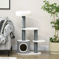 PawHut 39" Cat Tree Tower, Multi-level Cat Activity Centre with Scratching Posts, Condo, Top Perch, Platforms, White(m-9)