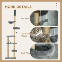 PawHut Floor to Ceiling Cat Tree, 90.5" - 98.5" Cat Tower with Scratching Post, Dangling Balls, Platforms, Bed, Hammock, Grey(m-6)
