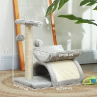 PawHut 17" Small Cat Tree with Scratching Post, Cat Tower with Rotatable Top Pole, Platform, 2 Dangling Balls, Light Grey(m-3)