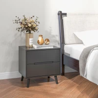 HOMCOM Modern Nightstand, Night Table with 2 Drawers, Bed End Table with Solid Wood Legs for Bedroom(m-1)