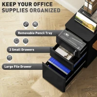 Vinsetto 3 Drawer Filing Cabinet, Lockable Steel Office Storage Cabinet with Hanging Bar for Letter, A4, Legal Files, Black(m-4)