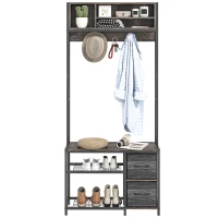 HOMCOM Hall Tree with Bench and Shoe Storage, 5-in-1 Entryway Bench with Coat Rack, 3 Storage Shelves, 2 Fabric Drawers, Gray(m-11)