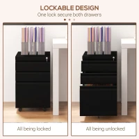 Vinsetto 3 Drawer File Cabinet with Lock, Steel Vertical Filing Cabinet with 5 Wheels and Hanging Bar for A4/Legal/Letter Size Files, Printer Stand with Pre-Assembled Body, Black(m-6)