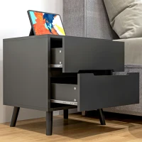 HOMCOM Modern Nightstand, Night Table with 2 Drawers, Bed End Table with Solid Wood Legs for Bedroom(m-9)
