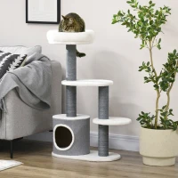 PawHut 39" Cat Tree Tower, Multi-level Cat Activity Centre with Scratching Posts, Condo, Top Perch, Platforms, White(m-8)