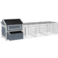 PawHut 11' x 5' x 3.5' Chicken Coop Wooden with Run, Nesting Boxes Slide-out Tray, Perches for 2-4 Chickens, Dark Grey(m-2)
