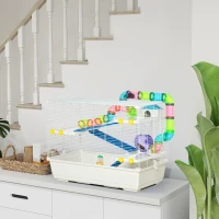 PawHut 31" Large Hamster Cage, Small Animal House, Multi-storey Gerbil Haven, Tunnel Tube System, with Water Bottle, Exercise Wheel, Food Dish, Ramps, White(m-8)