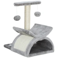 PawHut 17" Small Cat Tree with Scratching Post, Cat Tower with Rotatable Top Pole, Platform, 2 Dangling Balls, Light Grey(m-2)