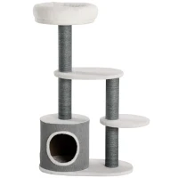 PawHut 39" Cat Tree Tower, Multi-level Cat Activity Centre with Scratching Posts, Condo, Top Perch, Platforms, White(m-2)
