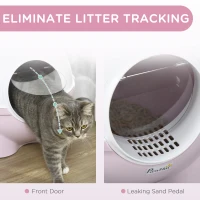 PawHut Enclosed Cat Litter Box, Large Kitty Litter Box with Lid, Scoop, Leaking Sand Pedal, Top Handle, Pink(m-4)