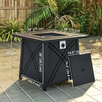 Outsunny 28" Propane Fire Pit Table 40,000 BTU Square Outdoor Gas Fire Table with Waterproof Cover, Adjustable Foot Pads(m-3)