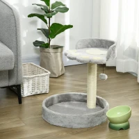 PawHut 17" Small Cat Tree, Cat Tower with Sisal Scratching Post, Dangling Ball, Bed, Kitten Activity Centre, Light Grey(m-7)