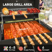 Outsunny Charcoal BBQ Grill with 245 sq. in. Cooking Area, Adjustable Charcoal Pan, 3 Shelves, Thermometer, Black(m-4)