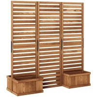 Outsunny Outdoor Privacy Screen Wood Privacy Panel with 4 Planter Boxes, Raised Bed with 3 Panels, Drainage Holes(m-2)