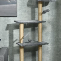 PawHut Floor to Ceiling Cat Tree, 90.5" - 98.5" Cat Tower with Scratching Post, Dangling Balls, Platforms, Bed, Hammock, Grey(m-9)