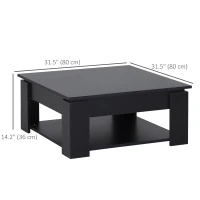 HOMCOM 2 Tier Simple Modern Coffee Table Bottom Shelf Living Room Black(m-3)
