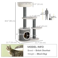 PawHut 39" Cat Tree Tower, Multi-level Cat Activity Centre with Scratching Posts, Condo, Top Perch, Platforms, White(m-3)