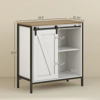 HOMCOM Buffet Cabinet, Farmhouse Sideboard, Bar Cabinet with Adjustable Shelf, Sliding Barn Door for Kitchen, White and Brown(m-3)