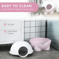 PawHut Enclosed Cat Litter Box, Large Kitty Litter Box with Lid, Scoop, Leaking Sand Pedal, Top Handle, Pink(m-5)