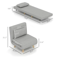 HOMCOM Chair Bed W/ Adjustable Backrest, 2-in-1 Multi-Functional Sofa Bed, Gray(m-3)