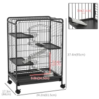 PawHut 4-Tier Ferret Cage, Small Animal Cage Pet Playpen for Rabbit Ferret Chinchilla on Wheels with Removable Tray Platform Ramp Food Dish Water Bottle, 24" x 17" x 37"(m-3)