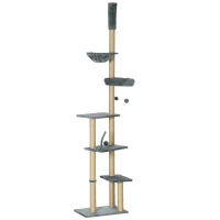 PawHut Floor to Ceiling Cat Tree, 90.5" - 98.5" Cat Tower with Scratching Post, Dangling Balls, Platforms, Bed, Hammock, Grey(m-2)