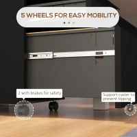 Vinsetto 3 Drawer File Cabinet with Lock, Steel Vertical Filing Cabinet with 5 Wheels and Hanging Bar for A4/Legal/Letter Size Files, Printer Stand with Pre-Assembled Body, Black(m-7)