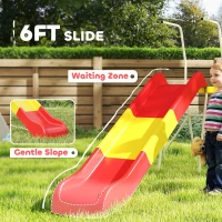 Qaba 6ft Slide for Kids, Metal Freestanding Playground Equipment with Climbing Ladder, for Backyard, Outdoor, Indoor, Red(m-4)