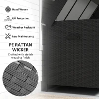 Outsunny 165 Gallon Deck Box, Wicker Outdoor Patio Storage Box with Waterproof Liner, Gas Strut and Universal Wheels, Black(m-9)