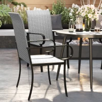 Outsunny Set of 2 Outdoor Wicker Dining Chairs with Armrest, Steel Frame, High Back and Deep Seating, Gray(m-9)