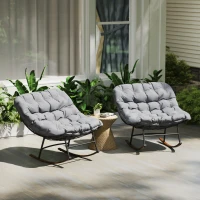 Outsunny Outdoor Rocking Chair Patio Set of 2, Oversized Rocking Papasan Chairs with Cushions for Garden Porch, 265 lbs., Gray(m-10)