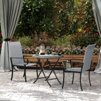 Outsunny Set of 2 Outdoor Wicker Dining Chairs with Armrest, Steel Frame, High Back and Deep Seating, Gray(m-10)