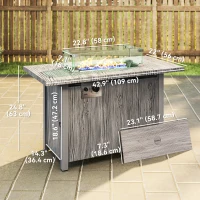 Outsunny 50,000 BTU Gas Fire Pit Table with Cover and Glass Screen, Grey(m-3)