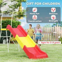 Qaba 6ft Slide for Kids, Metal Freestanding Playground Equipment with Climbing Ladder, for Backyard, Outdoor, Indoor, Red(m-7)