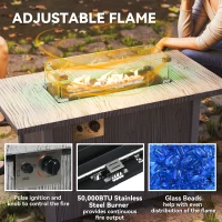 Outsunny 50,000 BTU Gas Fire Pit Table with Cover and Glass Screen, Grey(m-5)
